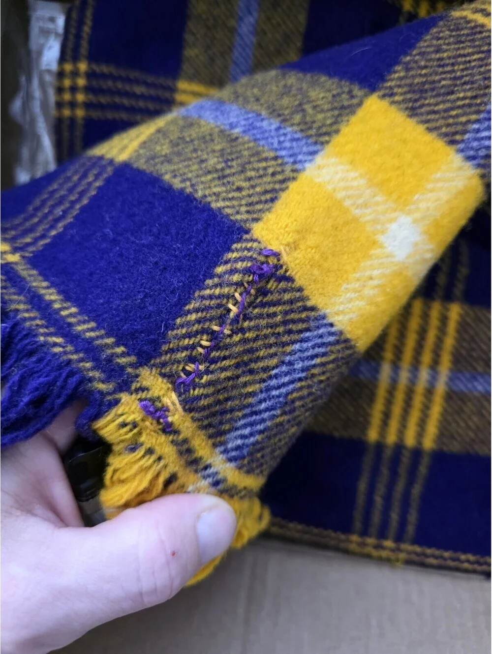 Vtg Faribo 100% Wool Throw Blanket Fringe Afghan Faribault Purple Gold 100 Yr **